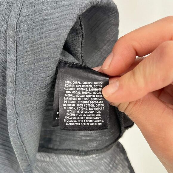 Anthropologie‎ Paper Locket Gray Crepe Drapey Contrast Blue Stitch Top Shirt XS - Picture 11 of 13